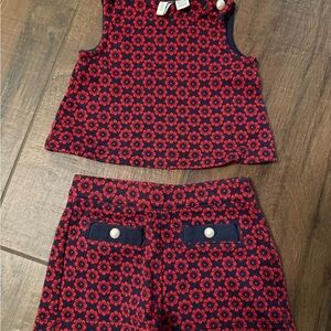 Janie and jack red and navy floral set